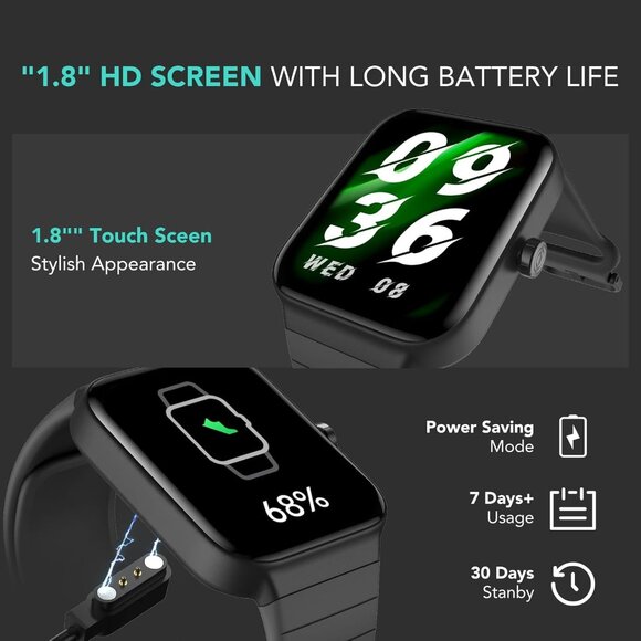 SKG V7 Cyber Black Smart Watch 1.8 in Fitness Tracker iOS Android Alexa Built-in - Picture 7 of 9